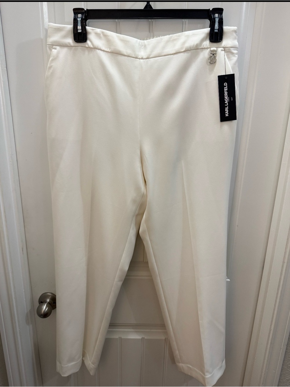 NWT 99.00 Karl Lagerfeld Cream Cropped Trousers side zip lined size 16